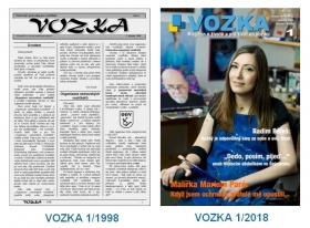 Titulní strany VOZKY: prvního čísla č. 1/1998 a č. 1/2018 Titulní strany VOZKY: prvního čísla č. 1/1998 a č. 1/2018